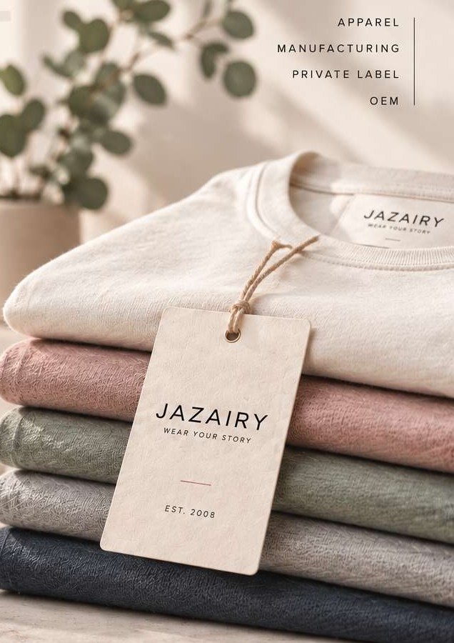 Folded Jazairy garments with brand tag